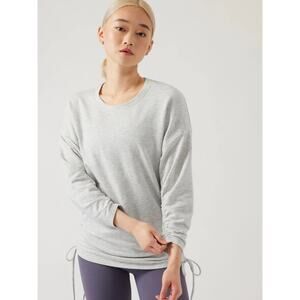 Athleta Lombard Ruched Sweatshirt Size Small Gray Tie Side Long Sleeve